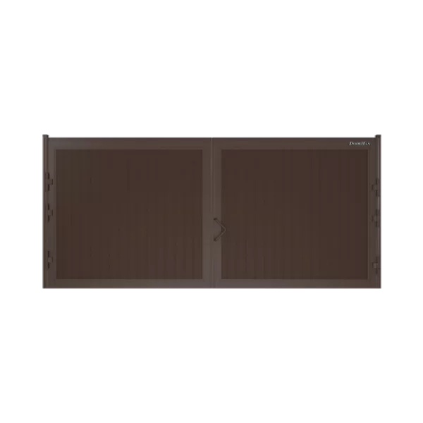 ДОРХАН Распашные ворота 3700х1600 цвета RAL 8017 (коричнево-красный) с дизайном 'доска' с автоматикой